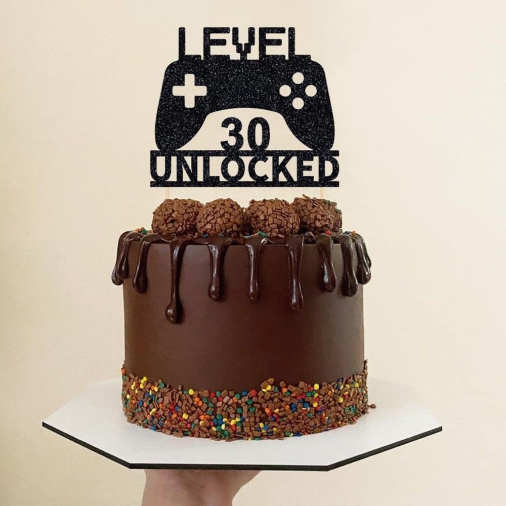 Level 30 Unlocked Cake Topper Birthday Video Game Controller Theme Decor Party